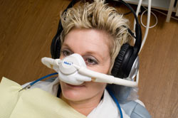 Patient getting nitrous oxide and listening to Sirius|XM during treatment